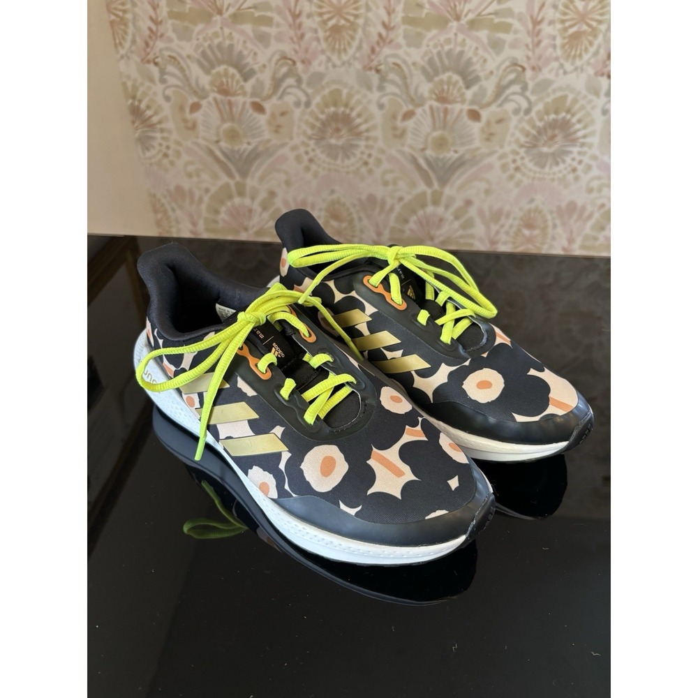 Adidas X Marimekko Tennis Shoes Bounce Primegreen Floral Youth Size 5 Black